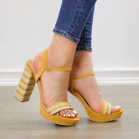 Espadrille Heel Yellow Open Toe Platform Sandal - Picture 7 of 11